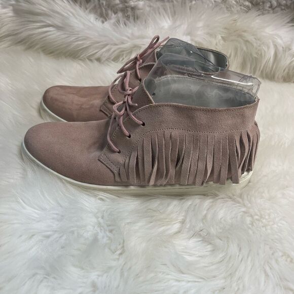 ASOS made in Italy leather suede light pink lace up fringe ankle boots EUR SZ41 - Picture 1 of 14
